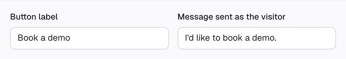 The Button label field set to Book a demo and the message field set to I'd like to book a demo.