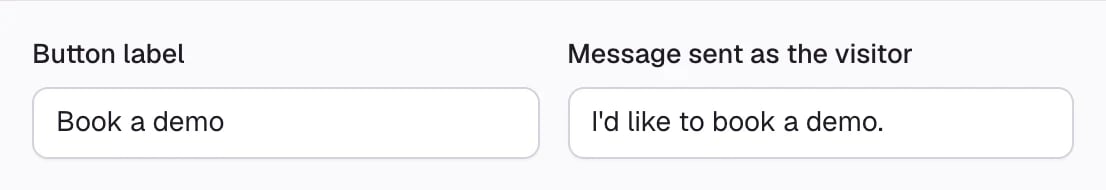 The Button label field set to Book a demo and the message field set to I'd like to book a demo.