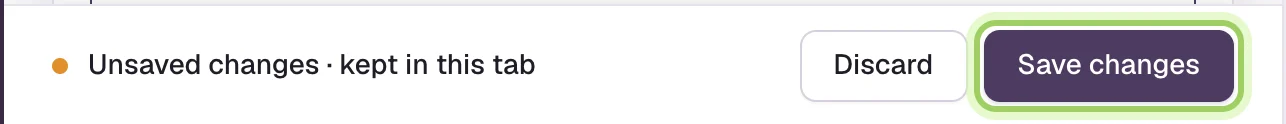 The bar at the bottom of the editor reading Unsaved changes, kept in this tab, with Save changes highlighted.
