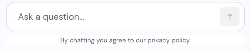 The chat's message box, Ask a question, with the line By chatting you agree to our privacy policy under it.