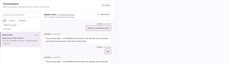 Conversation filters and visitor details help you find the right follow-up.