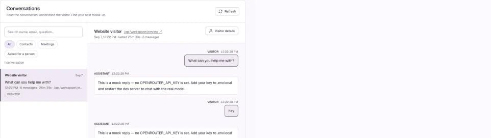Conversation filters and visitor details help you find the right follow-up.