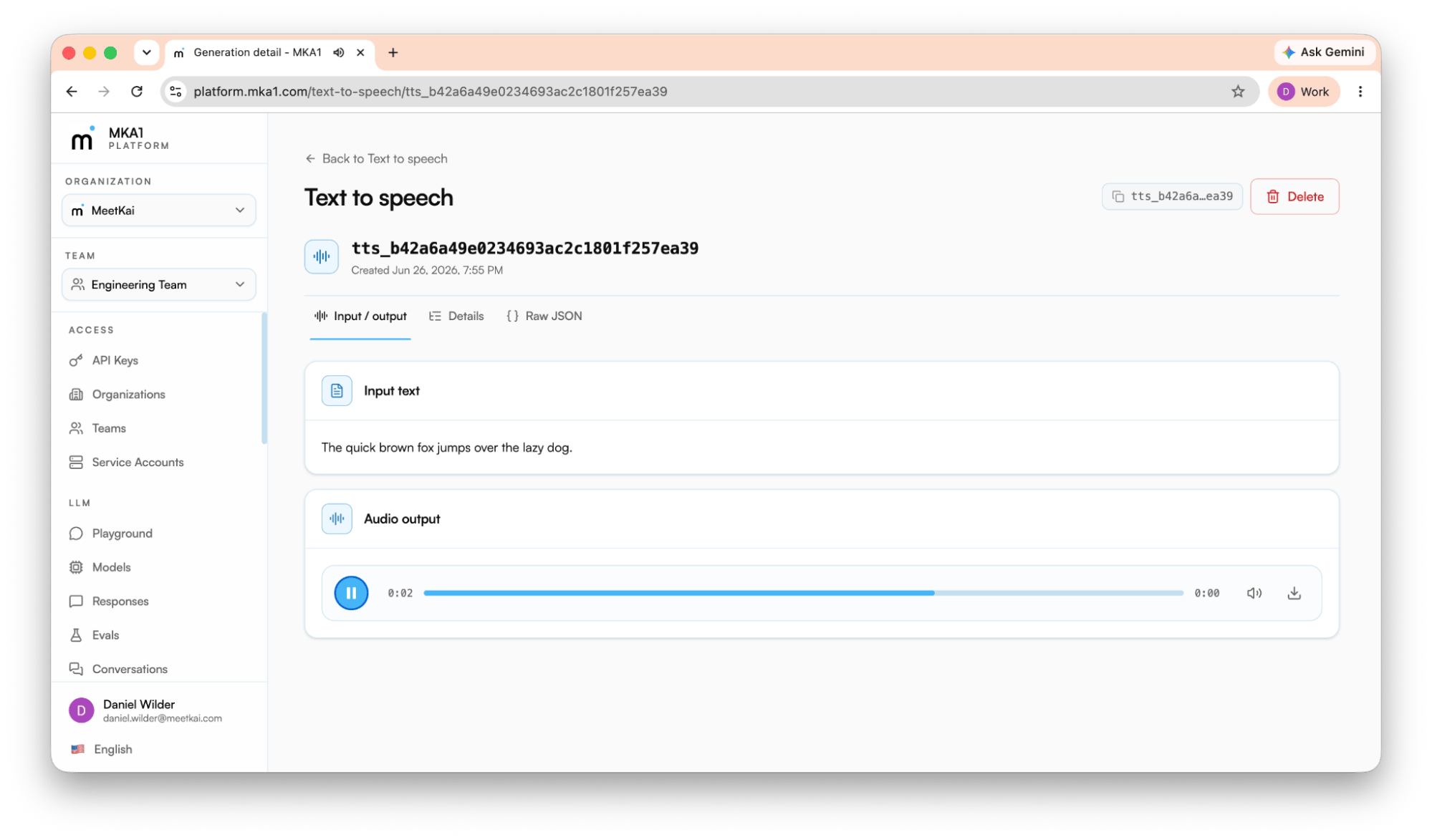 Text-to-speech generation detail with audio output