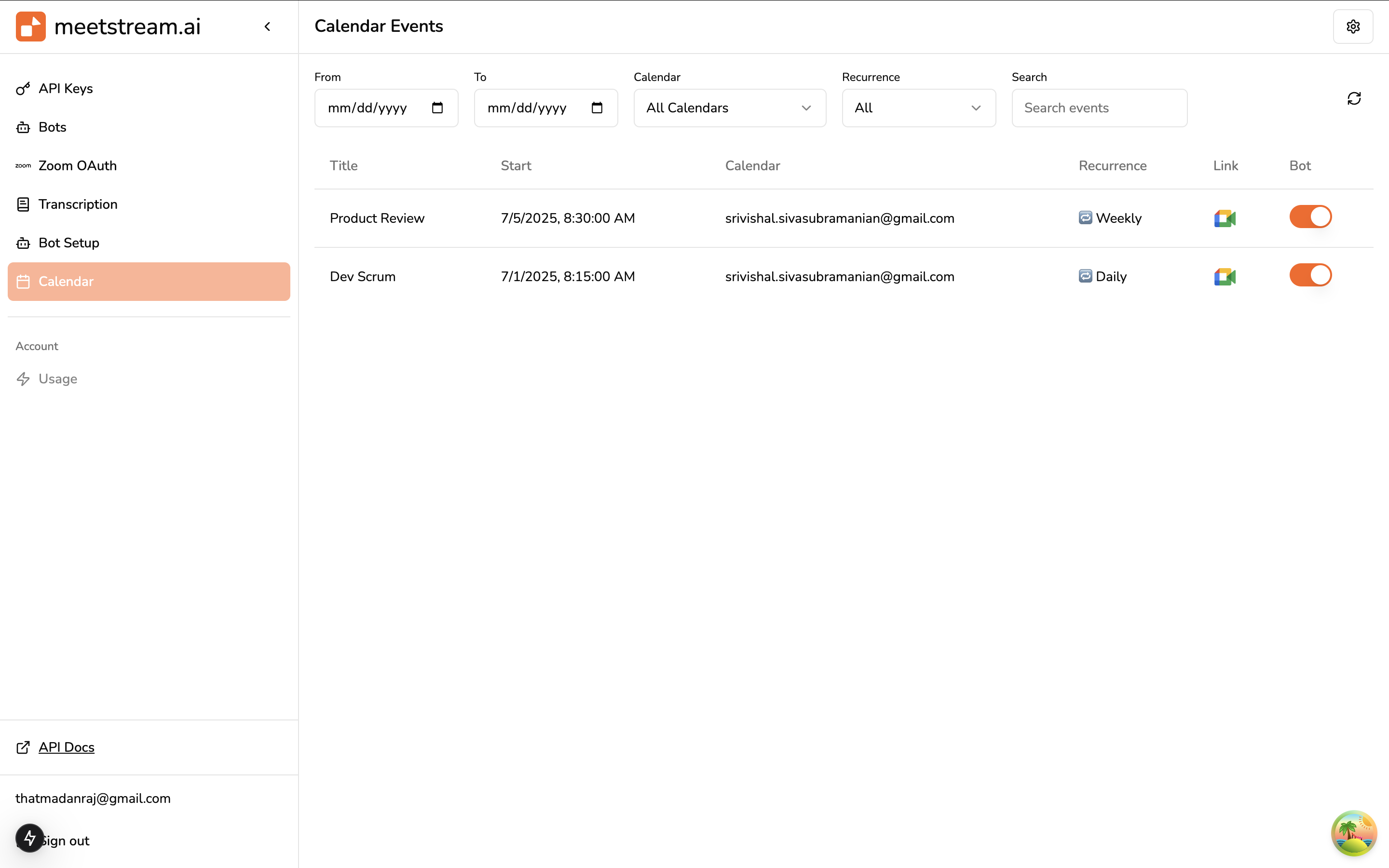 Google Calendar Integration