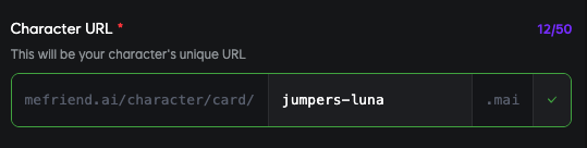 Character URL Setup Interface