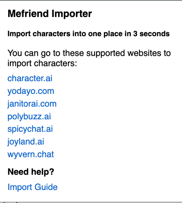 Mefriend Importer Extension Home Screen
