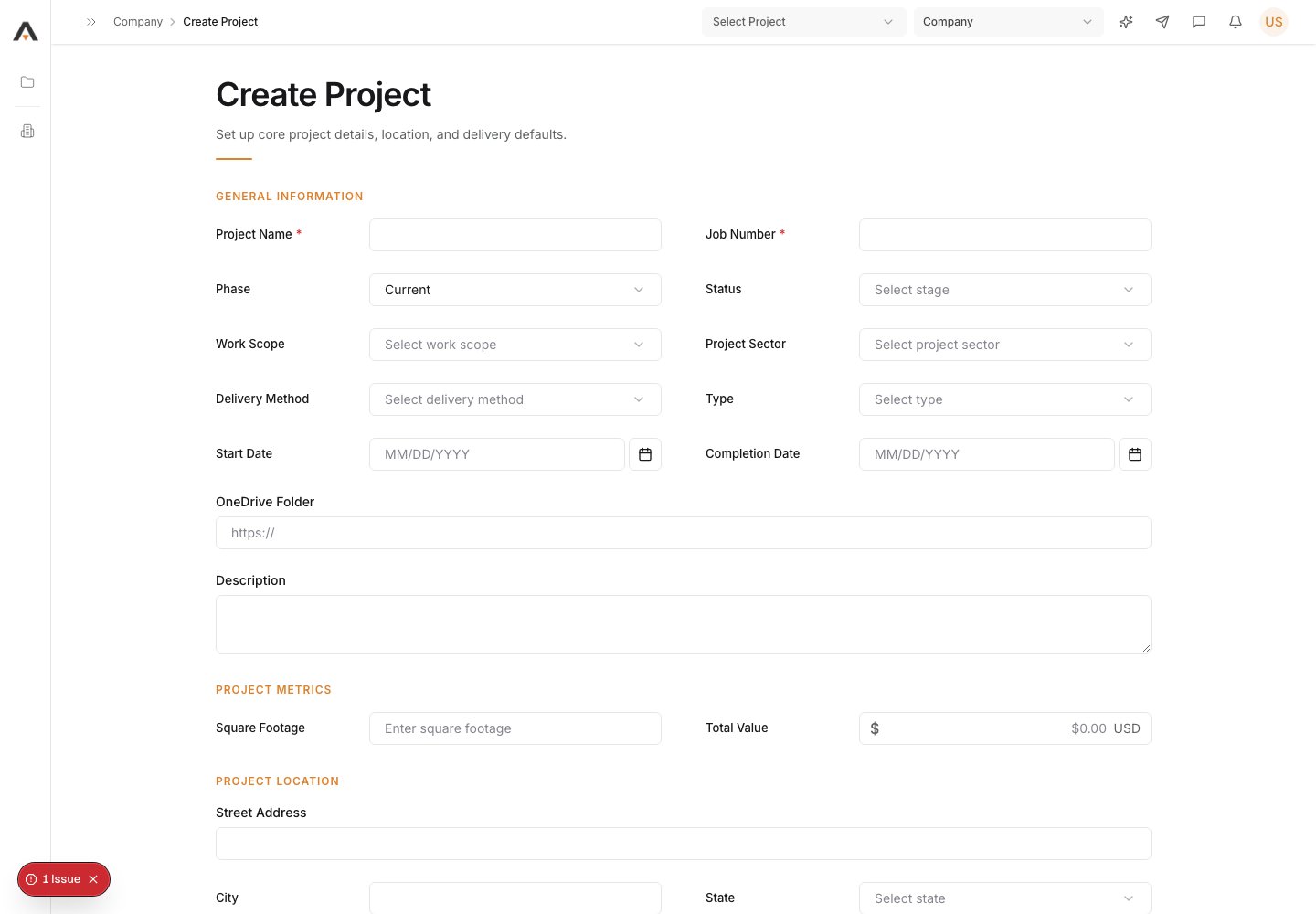 Open Create Project