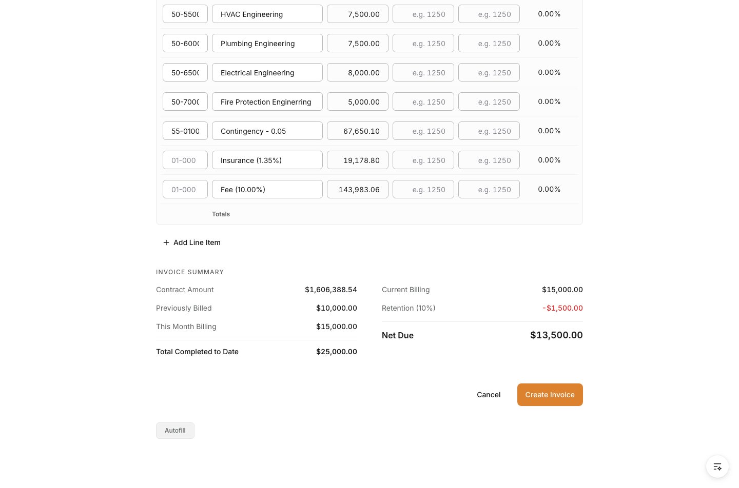 Create Invoice action at the bottom of the owner invoice form