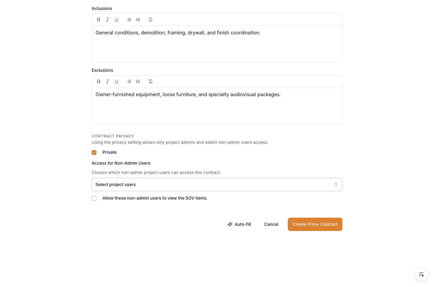 Private contract setting enabled with non-admin access control available