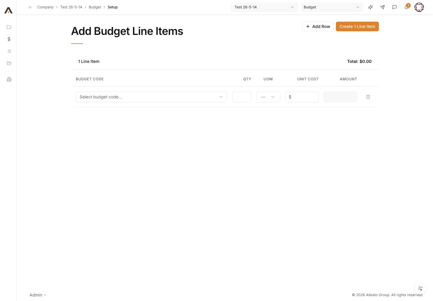 Open budget setup