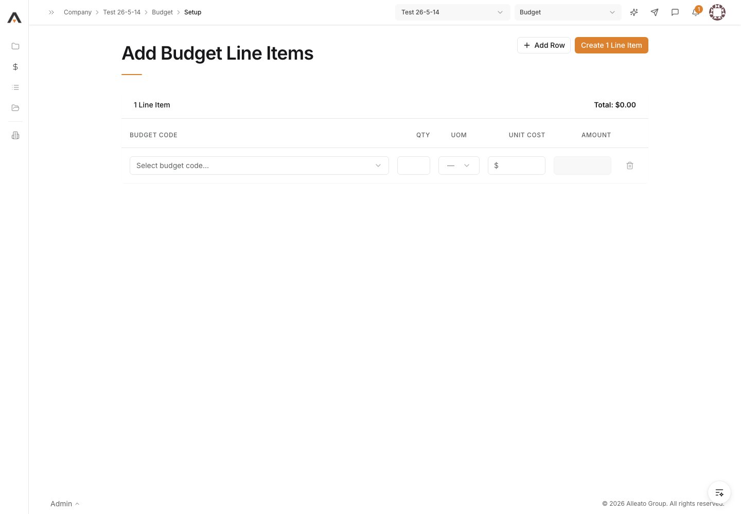 Select a budget code