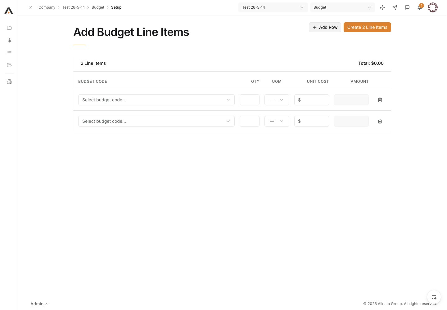 Create the budget lines