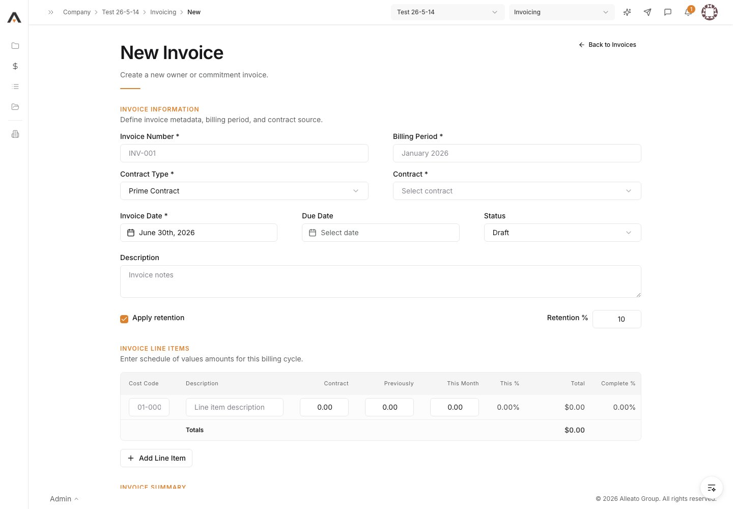 Start a new invoice