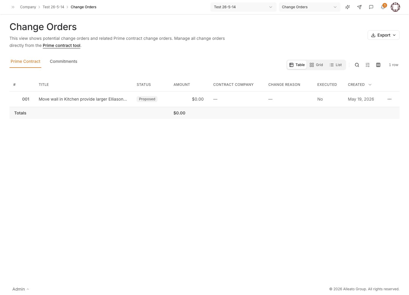 The Change Orders tool