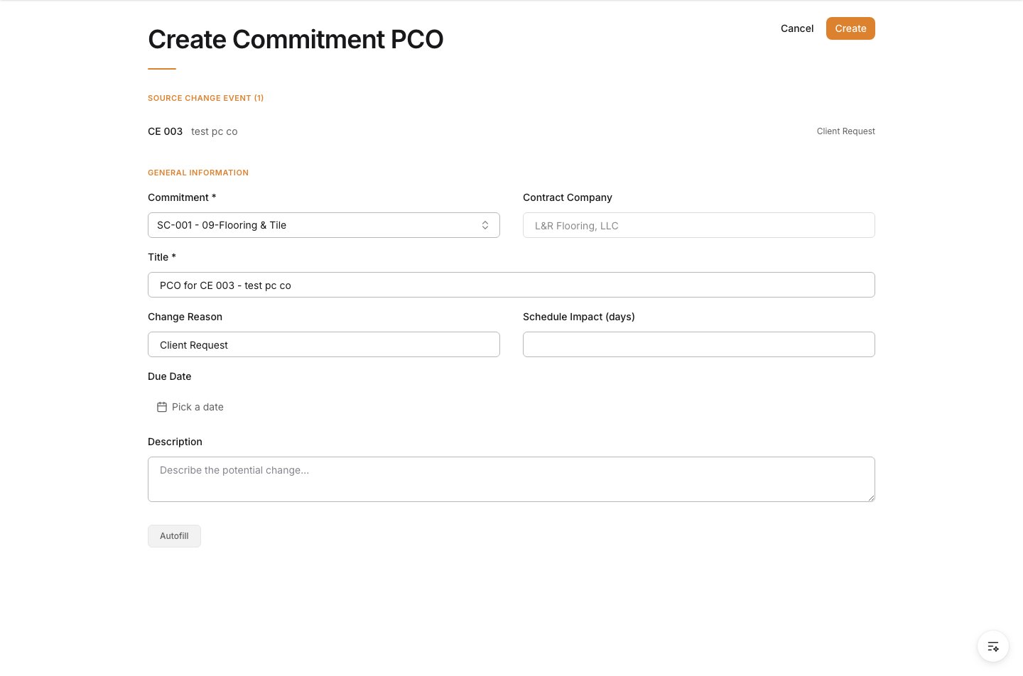 Start a Commitment PCO from a source change event