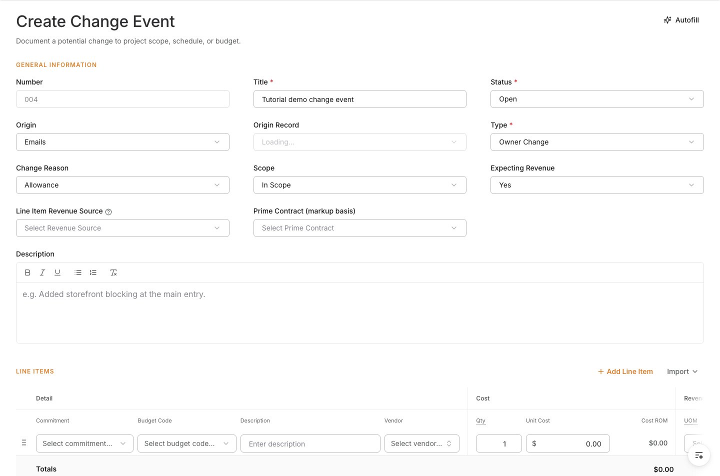 Origin fields on the Create Change Event form