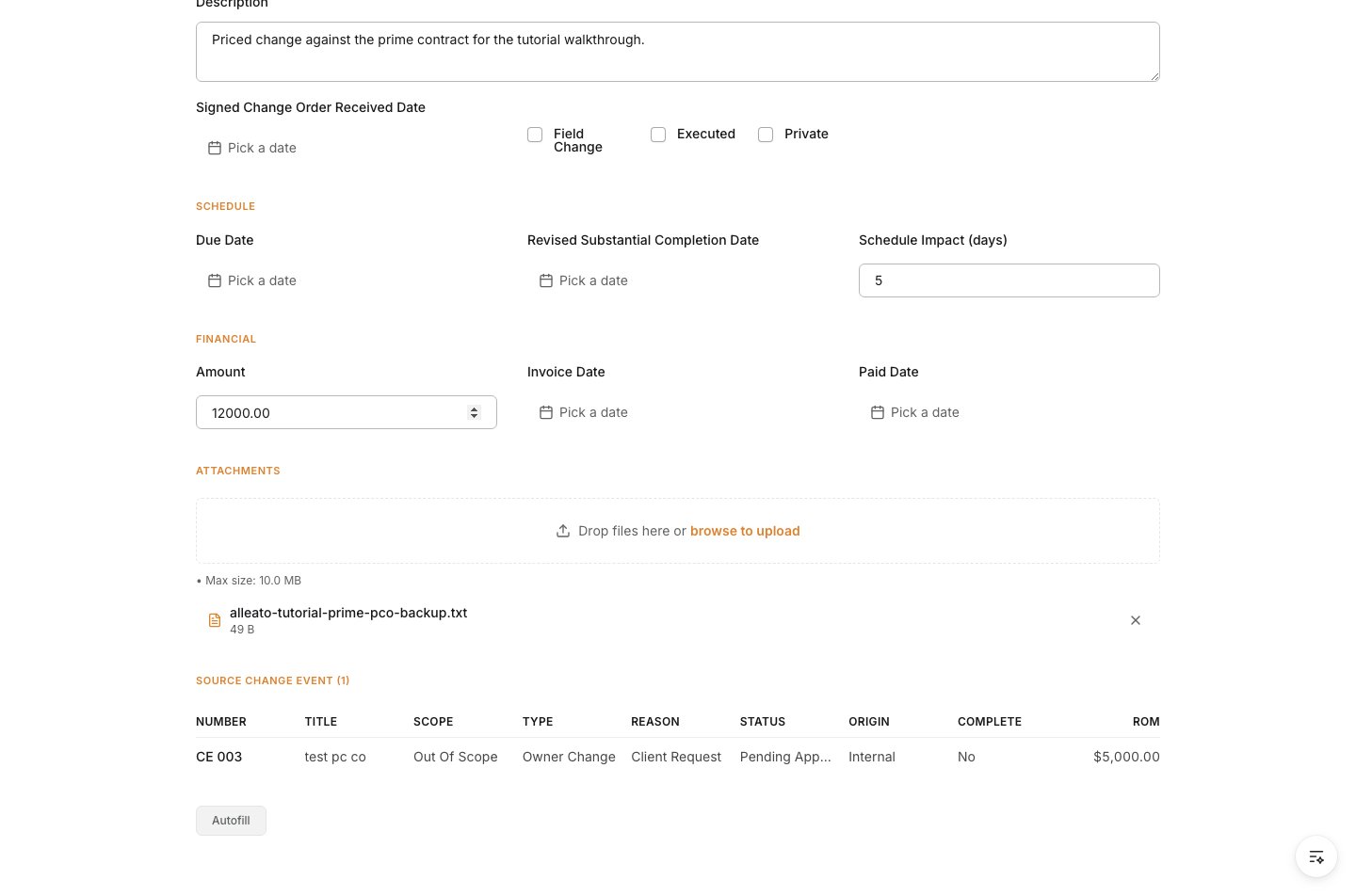 Attachments section for Prime PCO backup