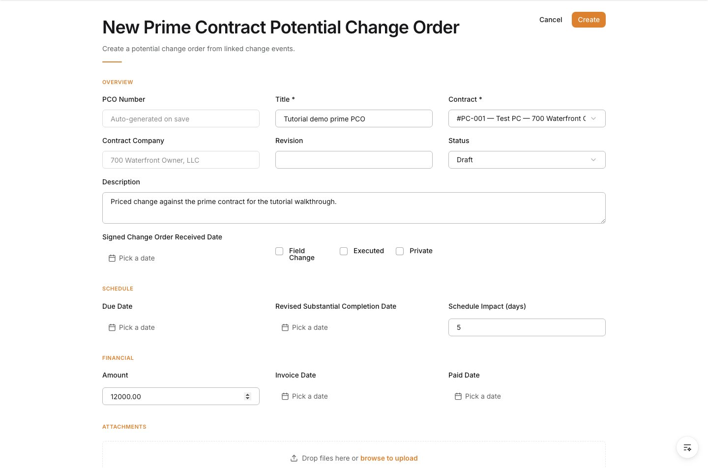 Create action for the Prime PCO