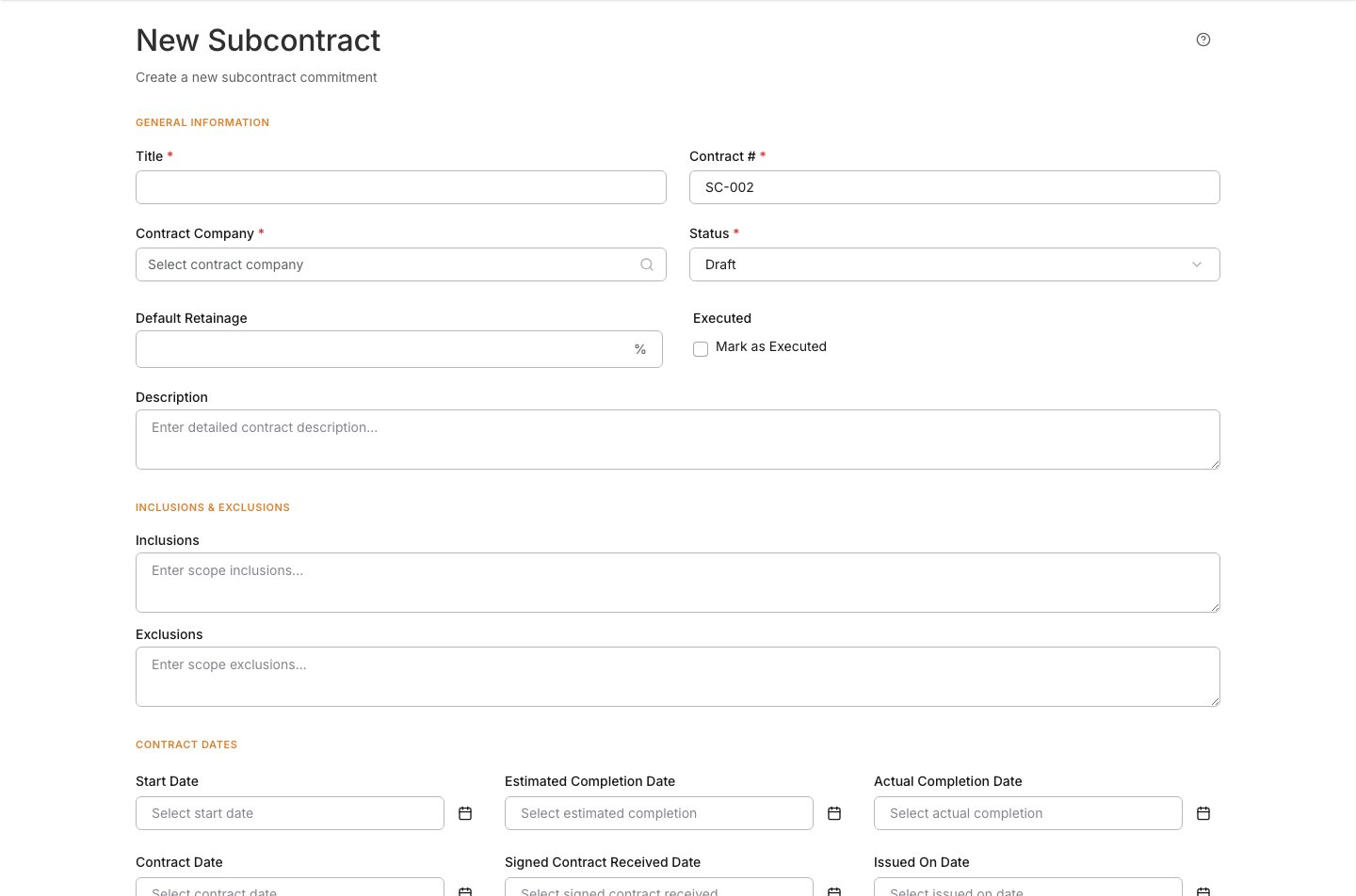 Start a new subcontract