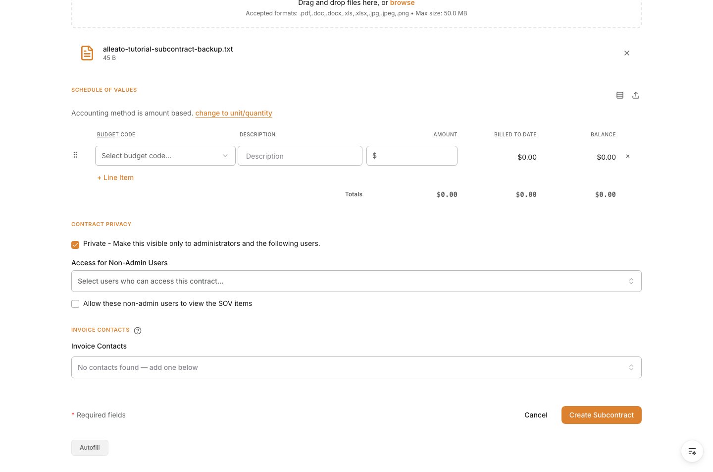 Set privacy and invoice contacts