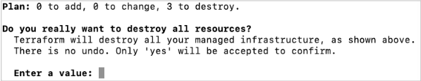 Sample output of terraform destroy
