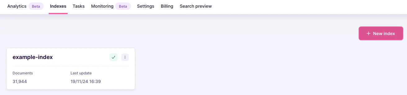 The index list page. A red arrow points at the breadcrumb menu