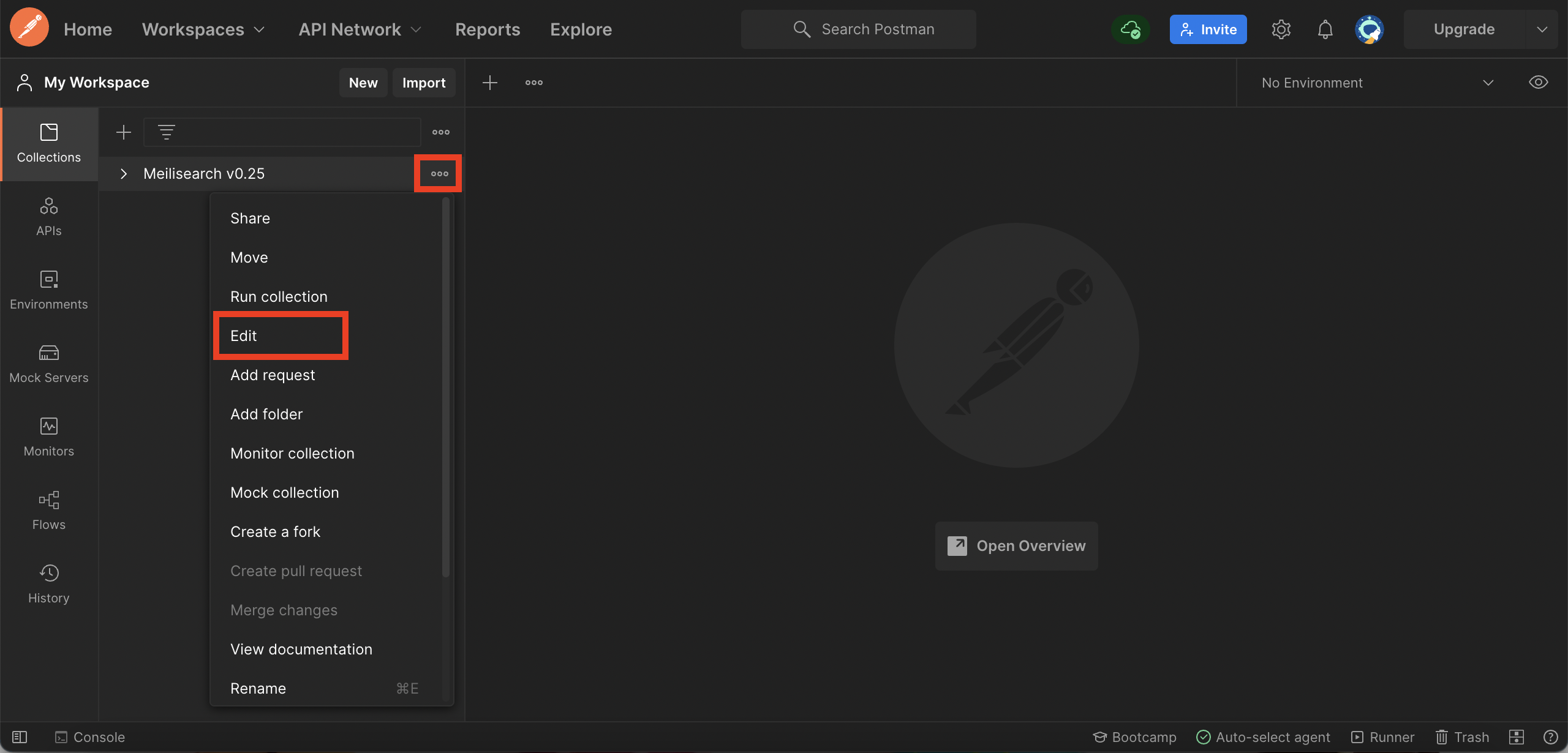 Selecting 'Edit' from the overflow menu