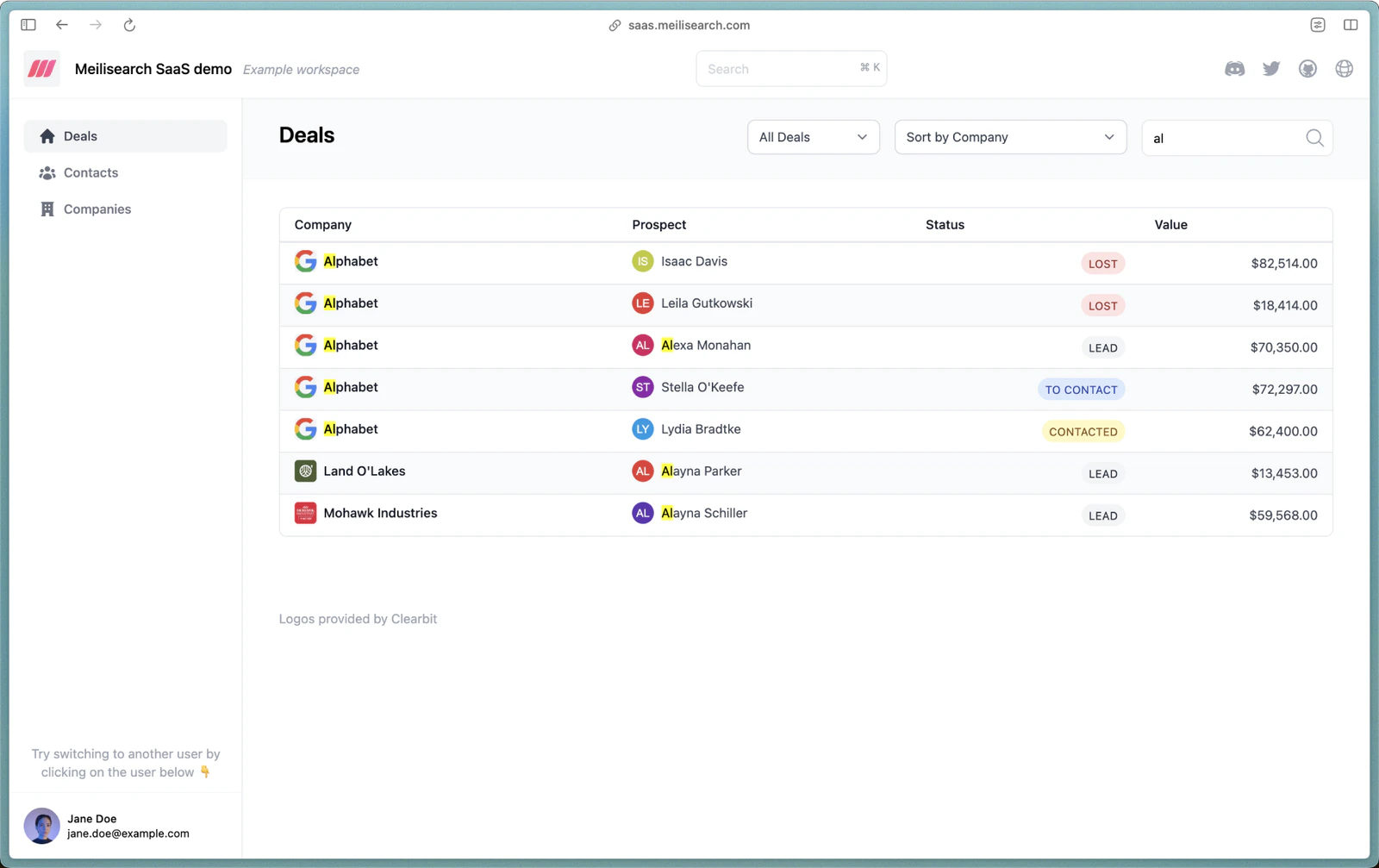 SaaS demo screenshot