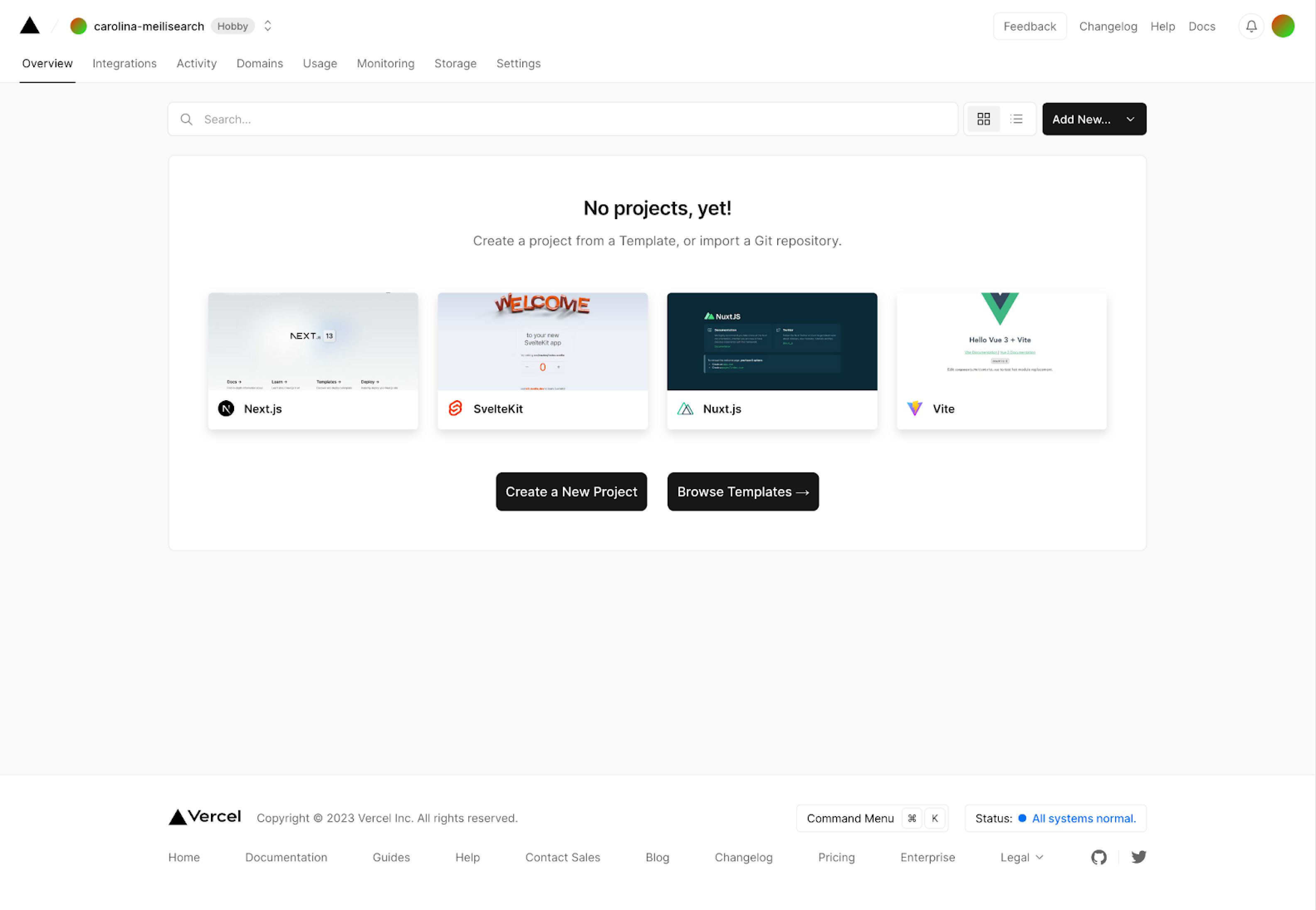 Create a new project on Vercel dashboard