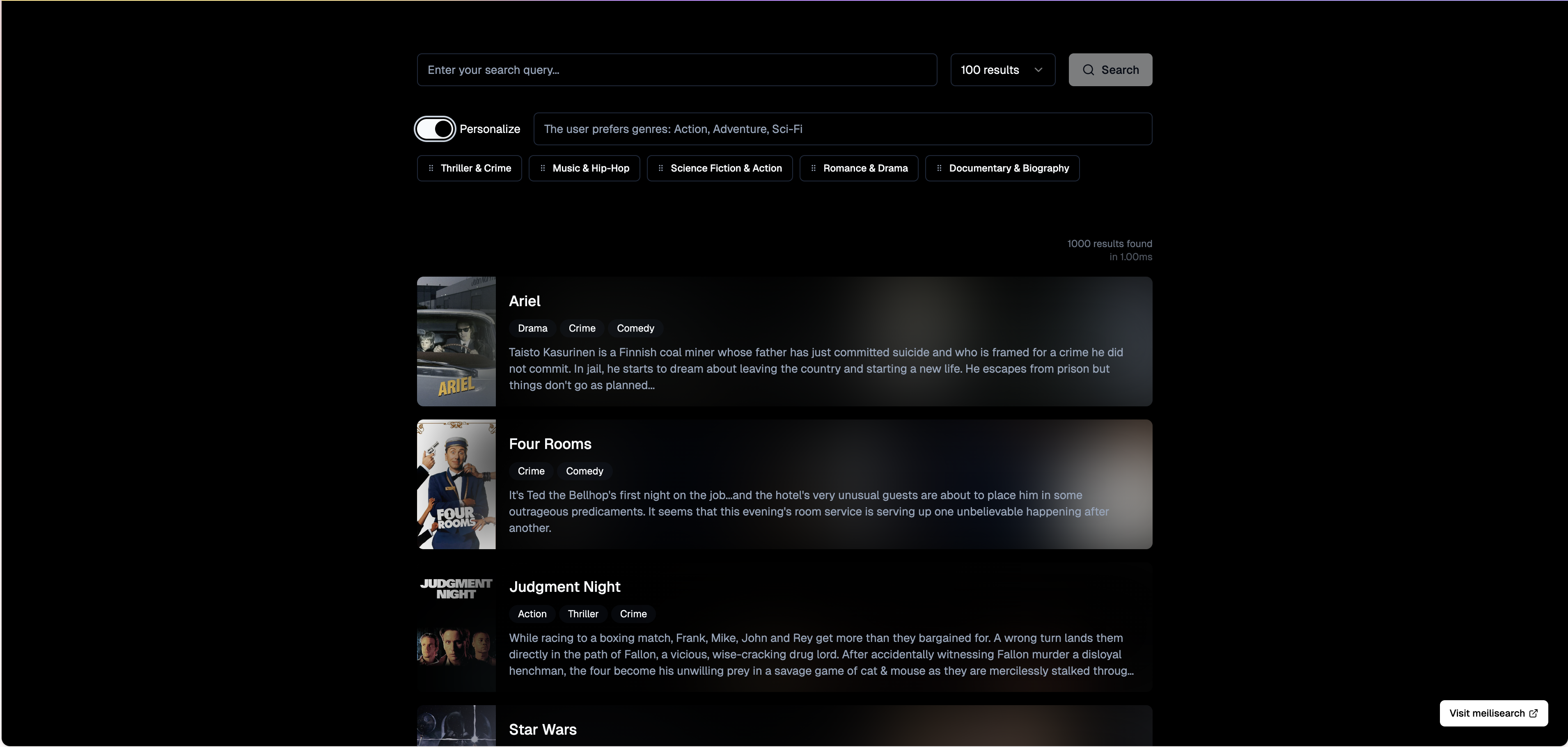 Personalized search demo with user context customization