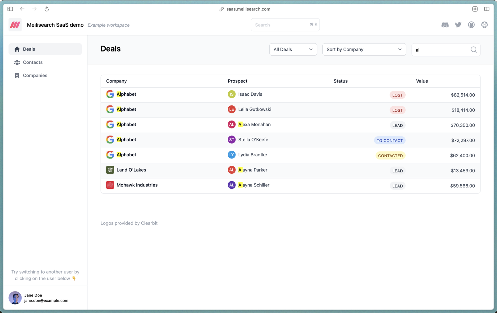 SaaS demo screenshot