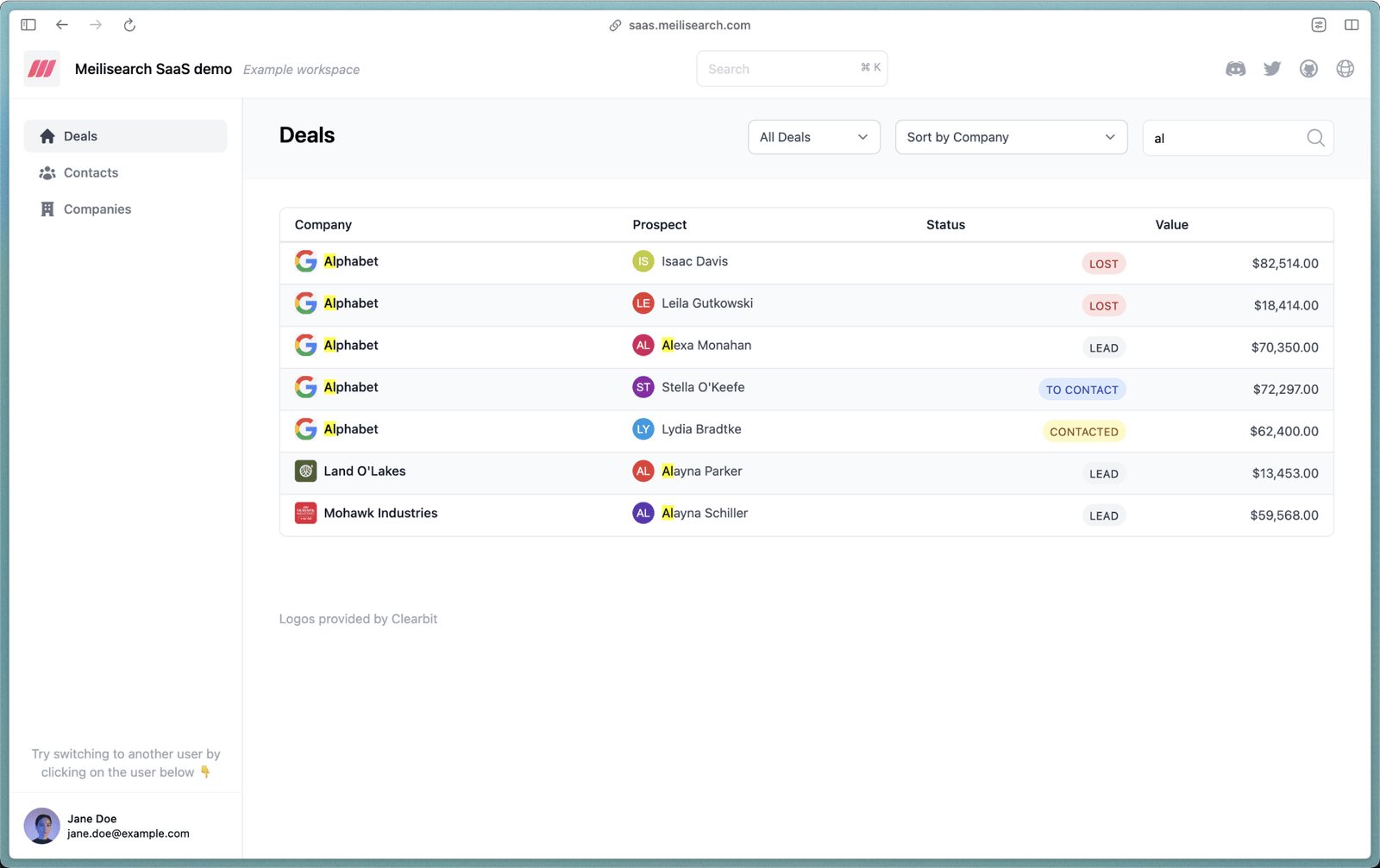 SaaS demo screenshot