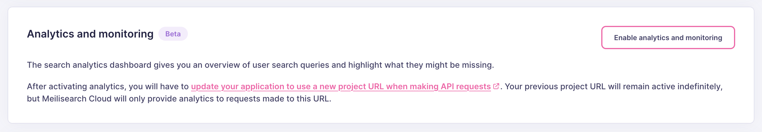 The analytics section of the project overview. It shows one button, 'Enable analytics', and a short explanation of the feature.