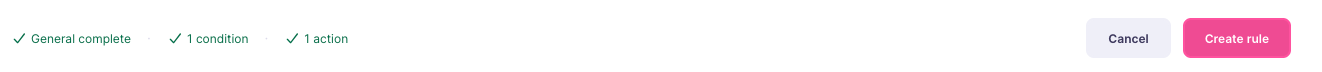 Editor footer with the general, condition, and action recap next to the Create rule button
