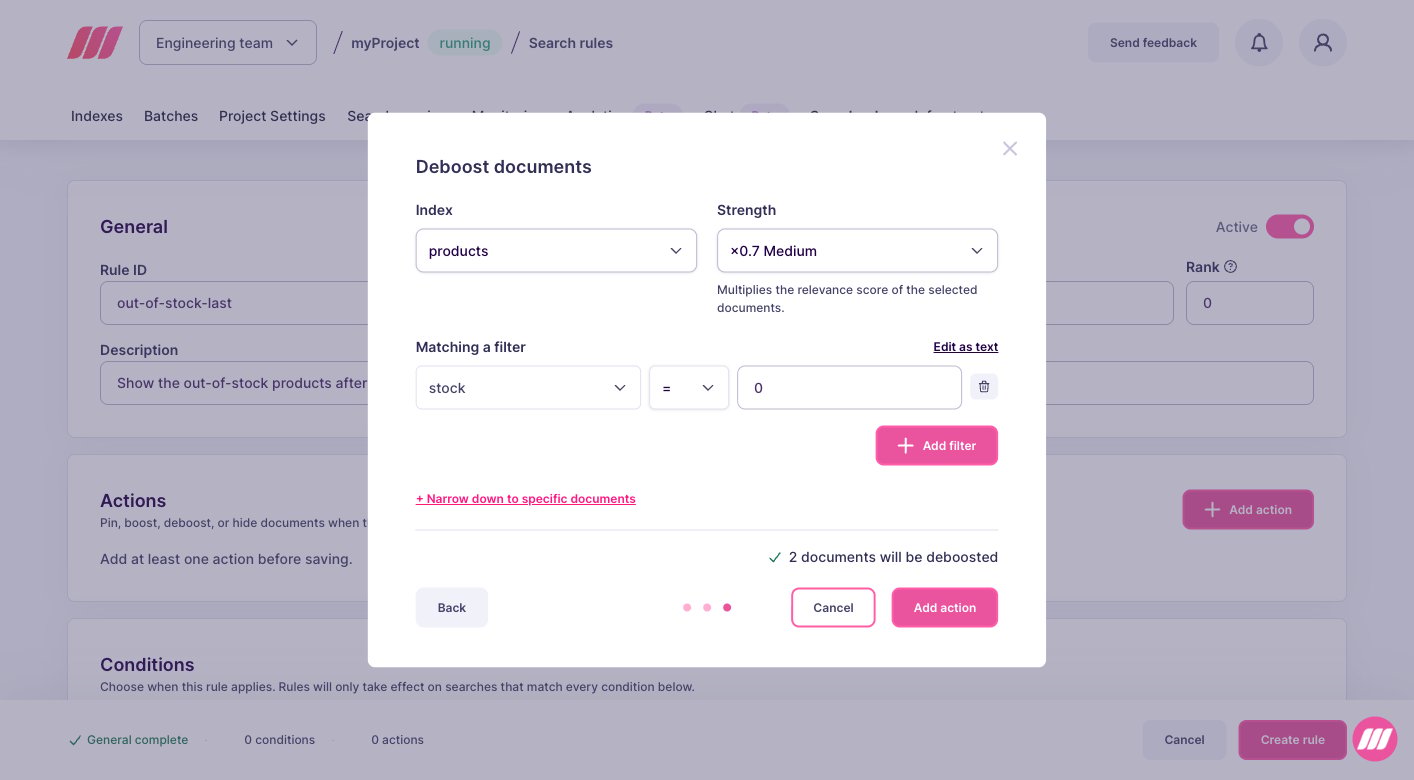 Deboost documents dialog with the index, the strength, and the filter