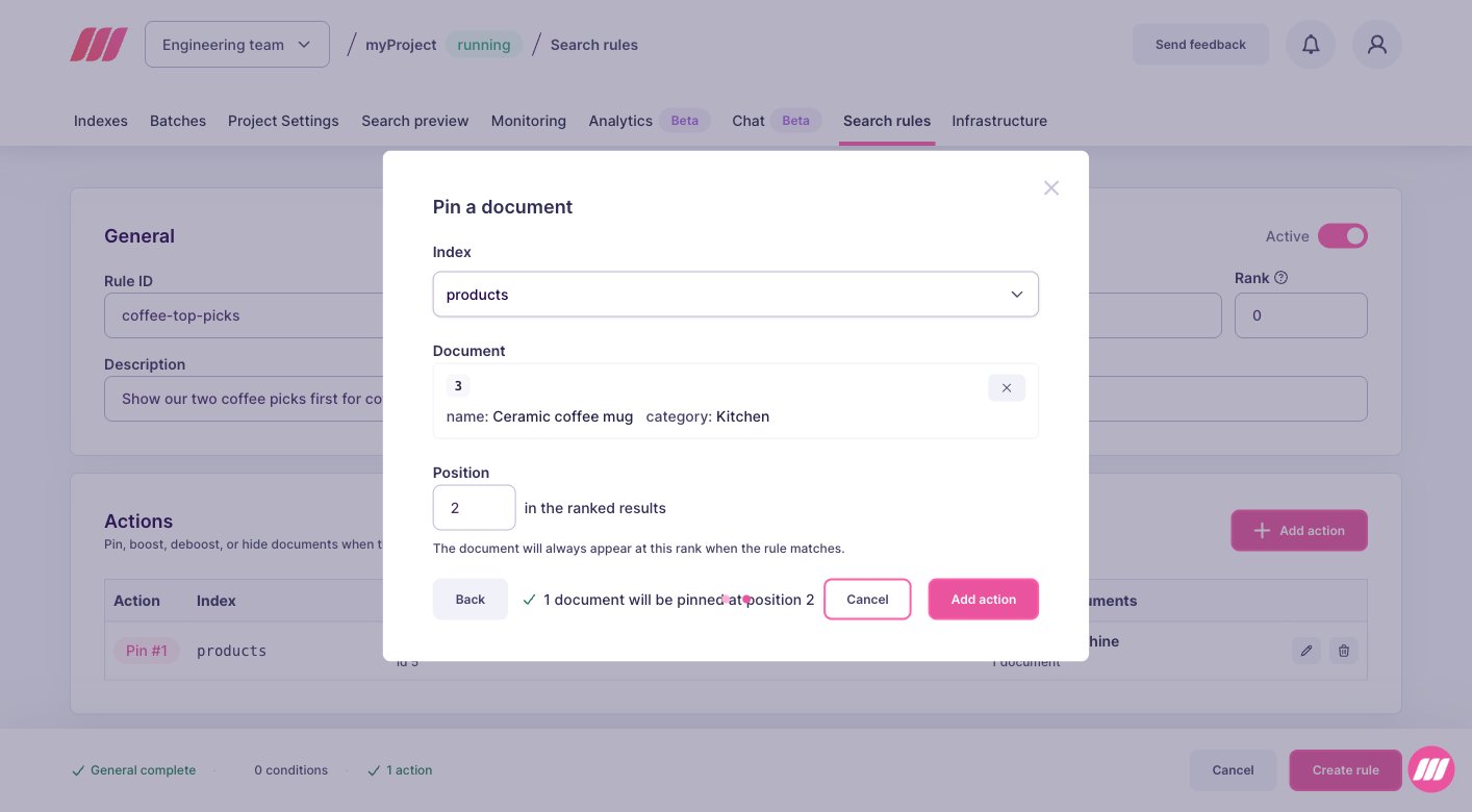 Pin a document dialog with the index, the document, and the position