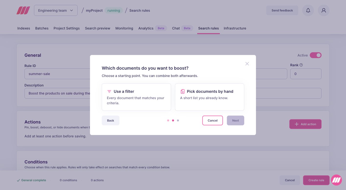 Dialog asking whether to select documents with a filter or by hand