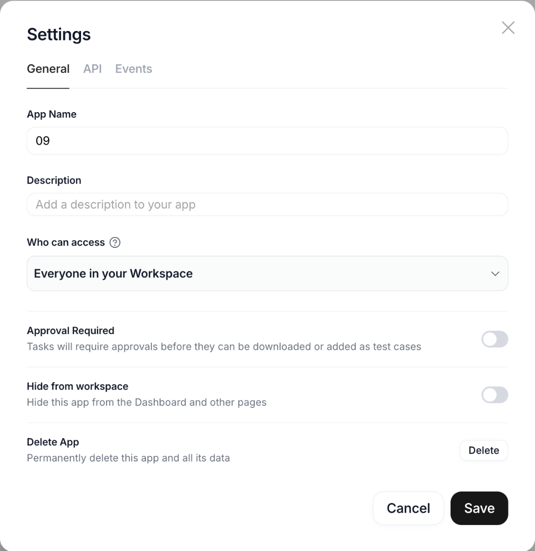 App settings dialog