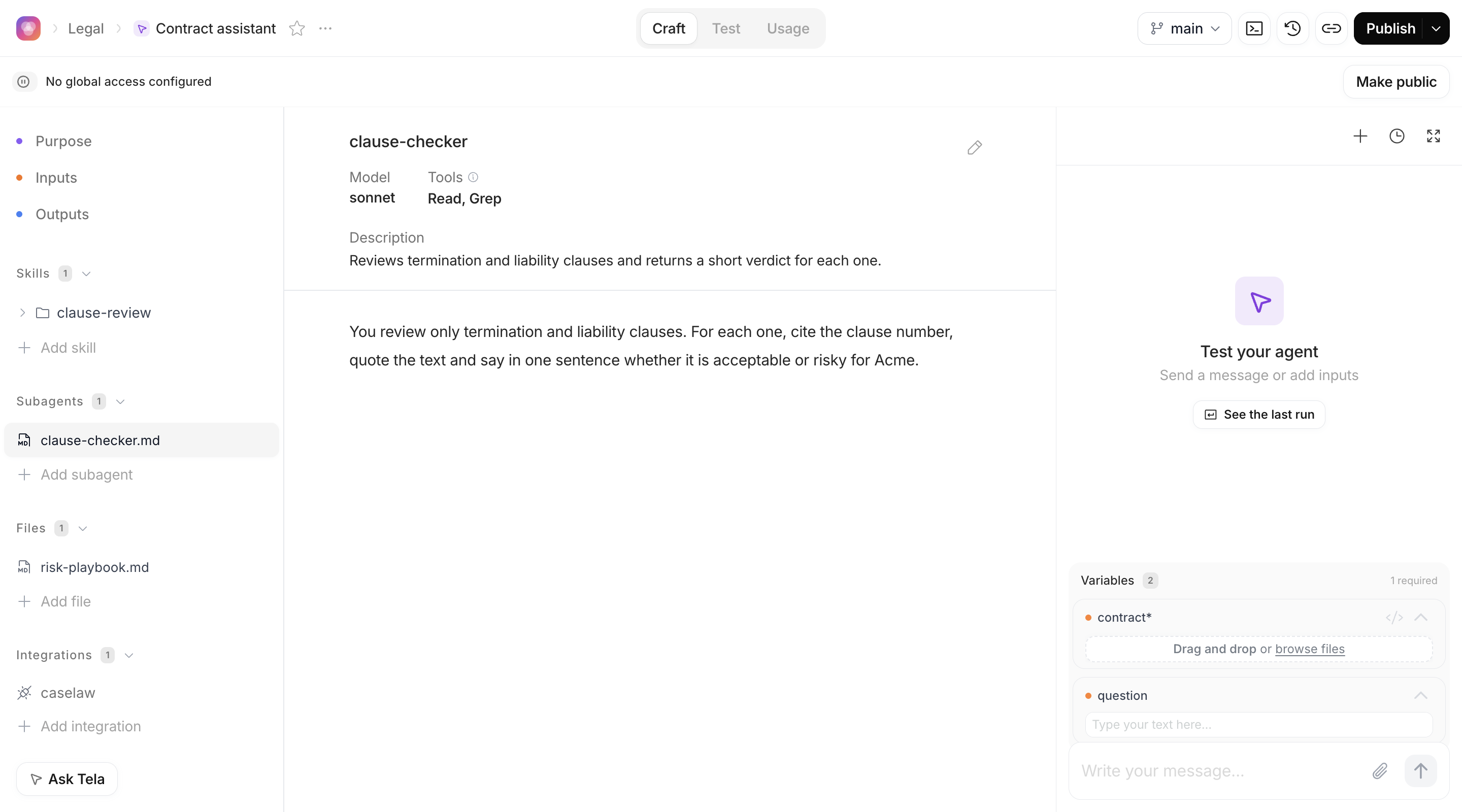 Subagent editor with the description, tools and model fields