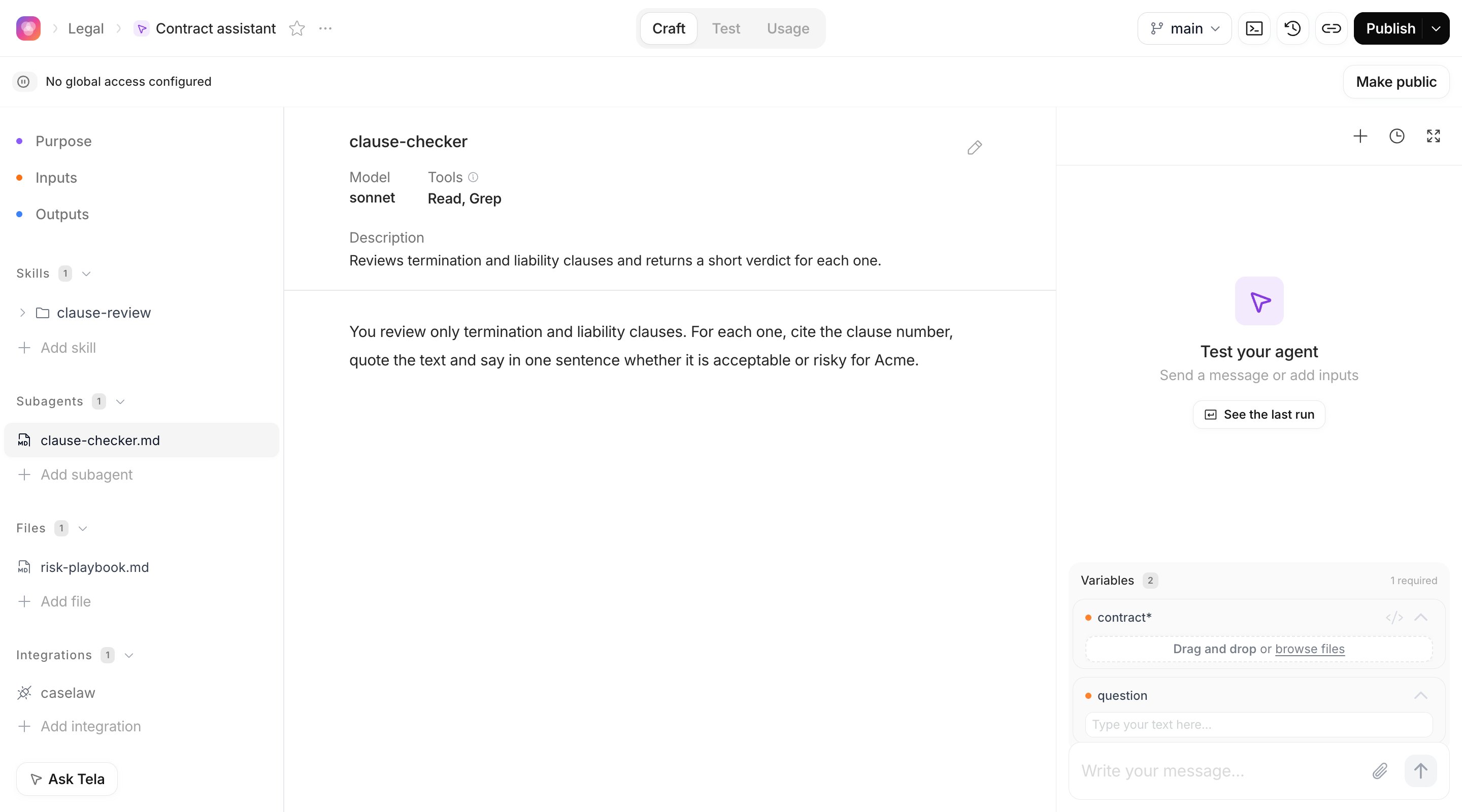 Subagent editor with the description, tools and model fields