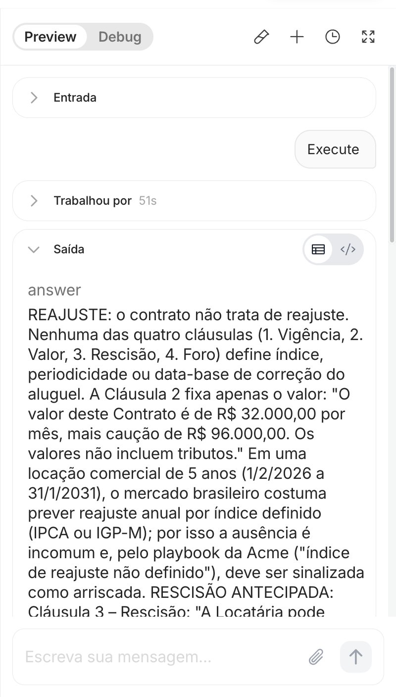 Painel Teste seu agente com a entrada recolhida, a mensagem e o resultado estruturado