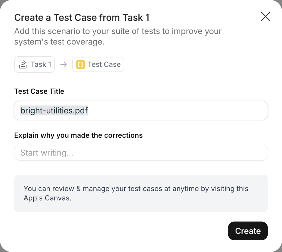 Create a Test Case from Task dialog