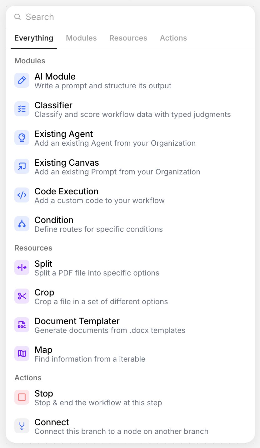 Module picker with the Modules and Resources groups visible