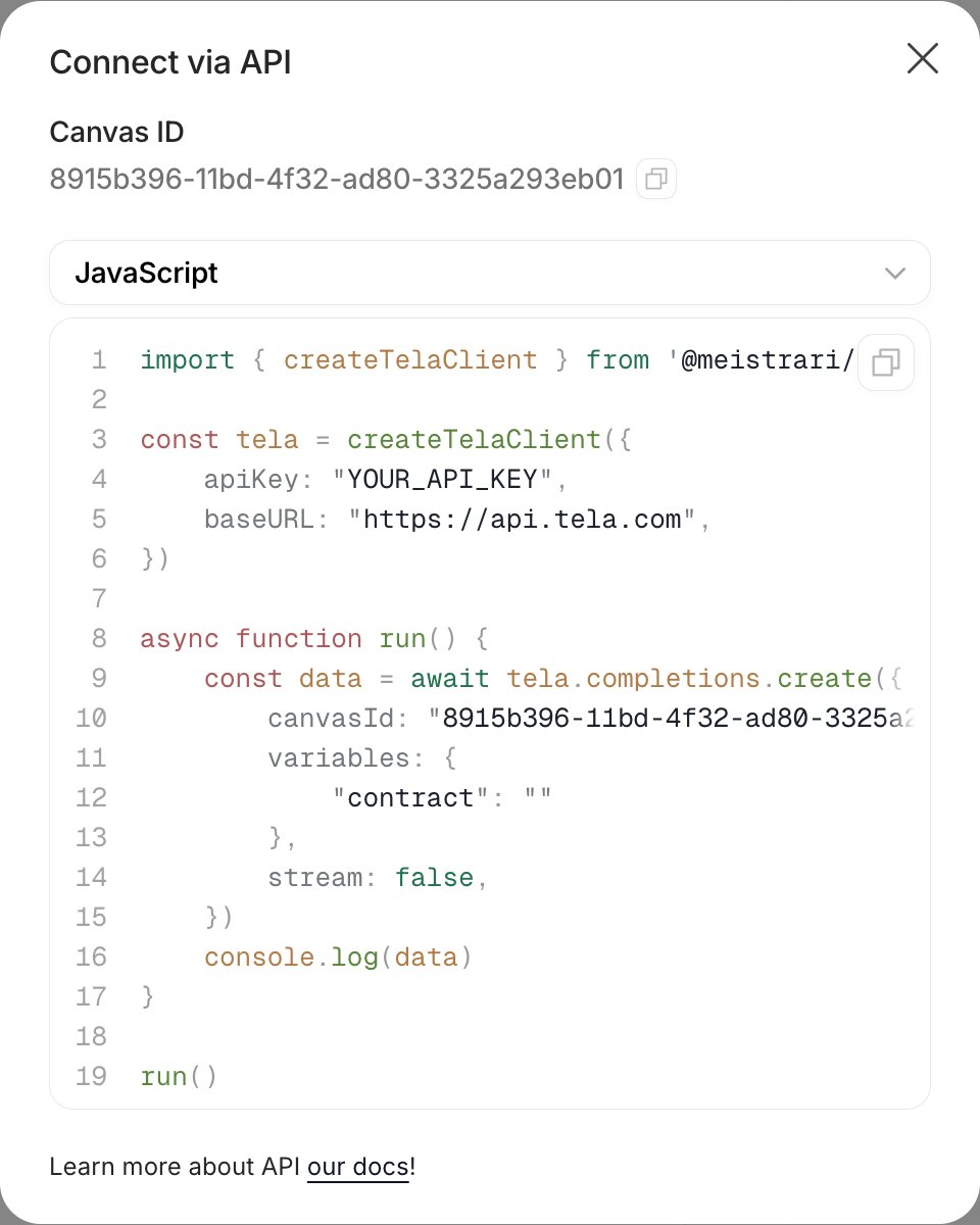 Connect via API modal
