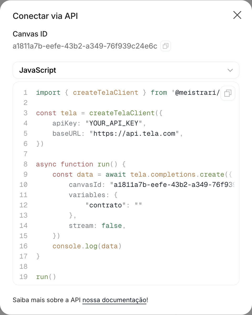 Modal Conectar via API