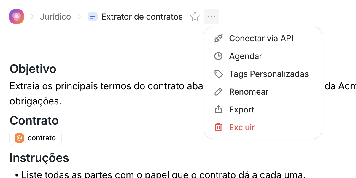 Menu do Canvas com Conectar via API