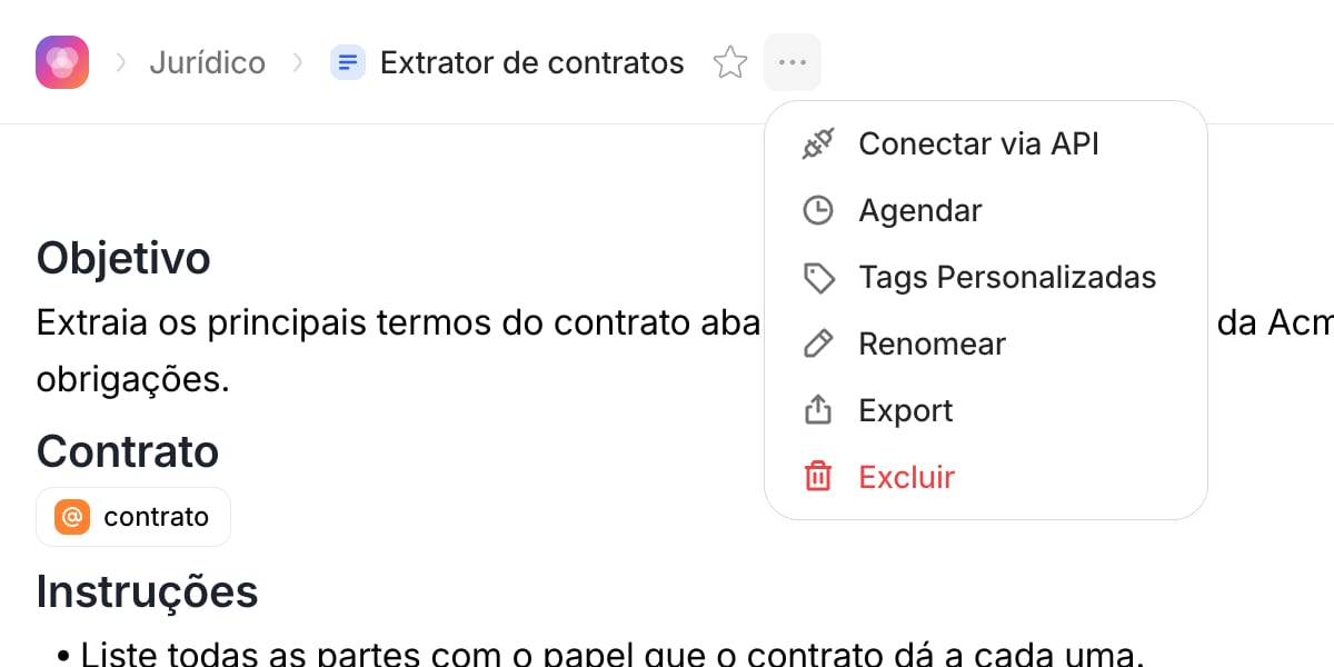 Menu do Canvas com Conectar via API
