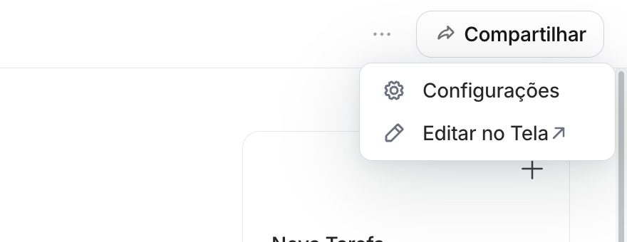 Menu do app com Configurações