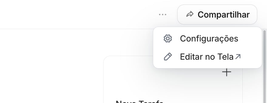 Menu do app com Configurações