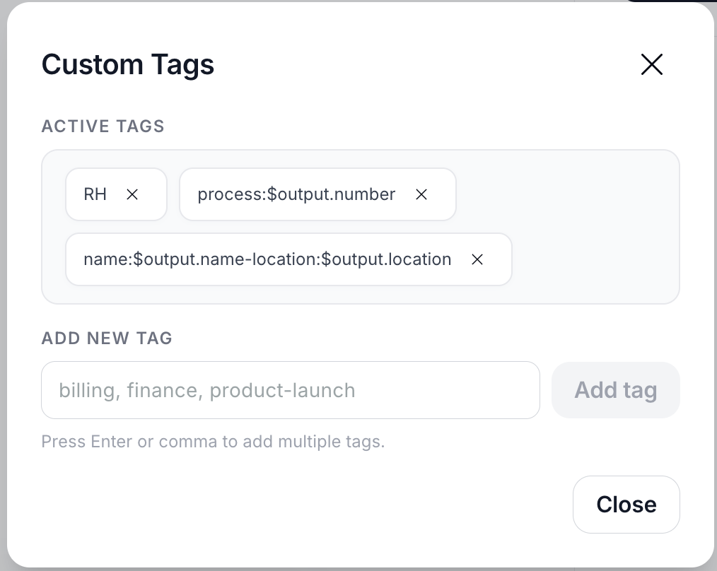 Modal de Tags Personalizadas